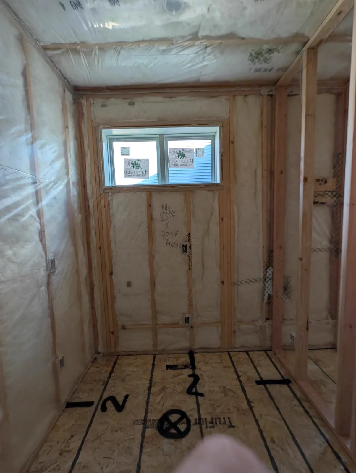 Room addition: R-49, vapor barrier, new windows