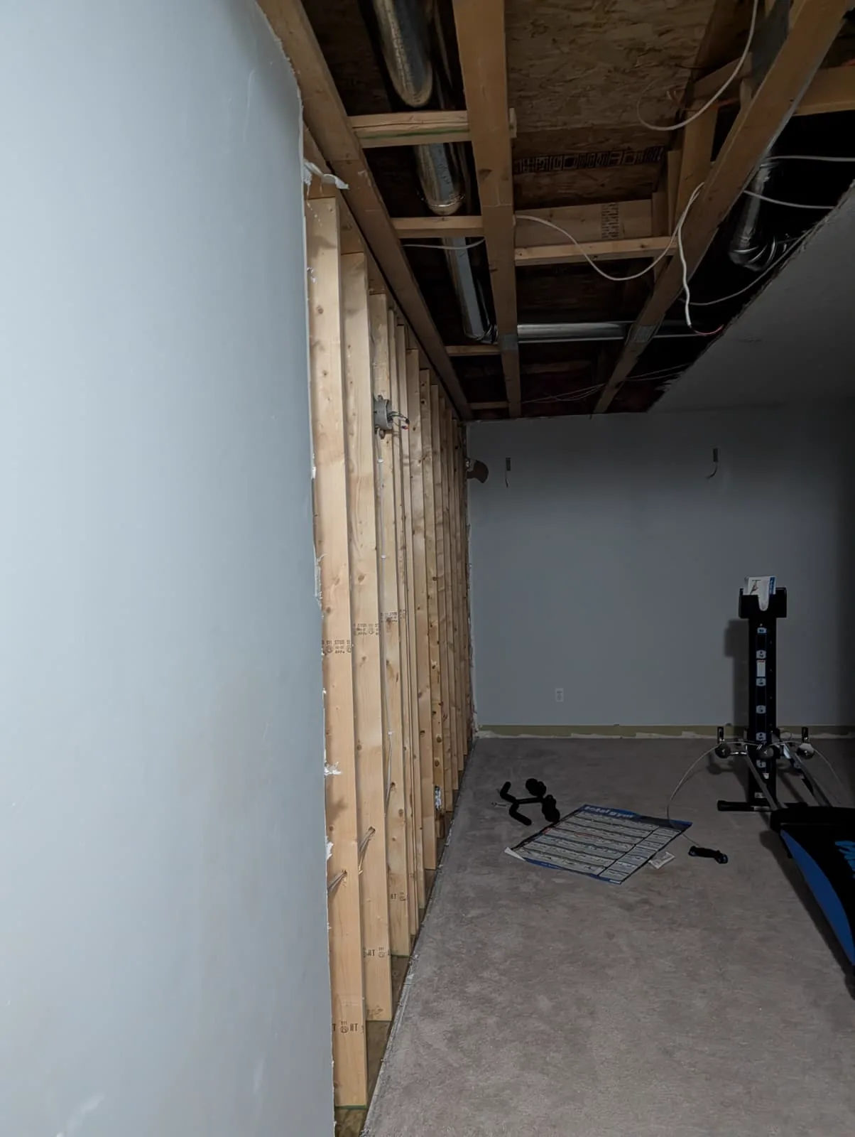 Basement wall framed against the block